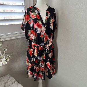 NWOT Floral print dolman sleeve belted dress